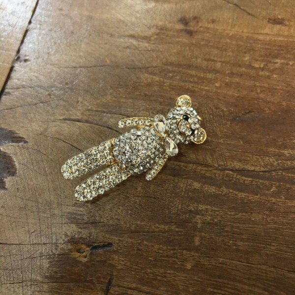 Broche de Urso Dourado com Strass