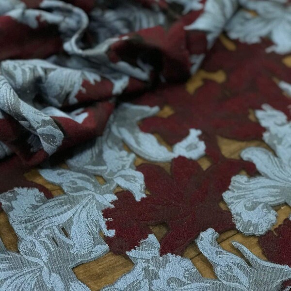 Jacquard Italiano Marsala com Floral Azul