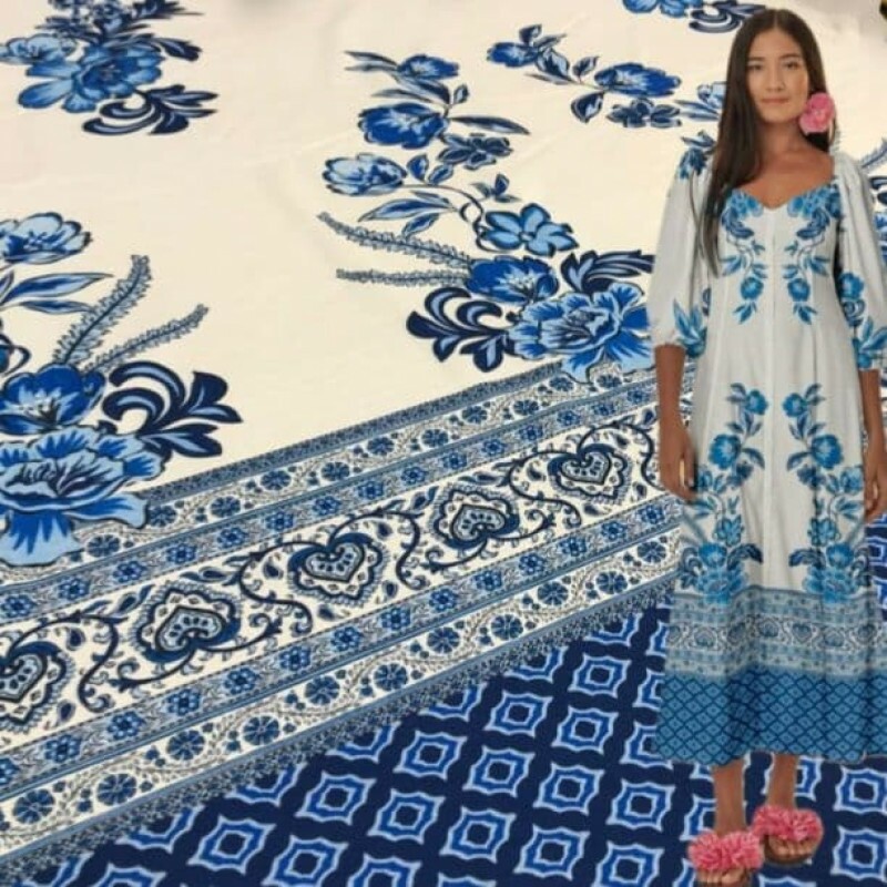 Viscose Fake Barrado Azul Estampado