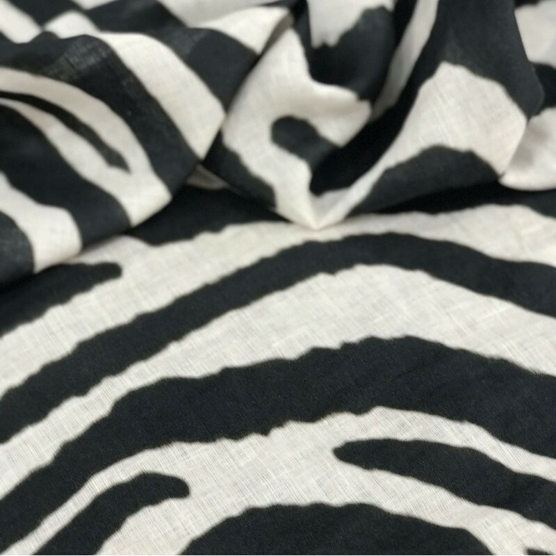 Linho puro Italiano Zebra Preto e Branco 