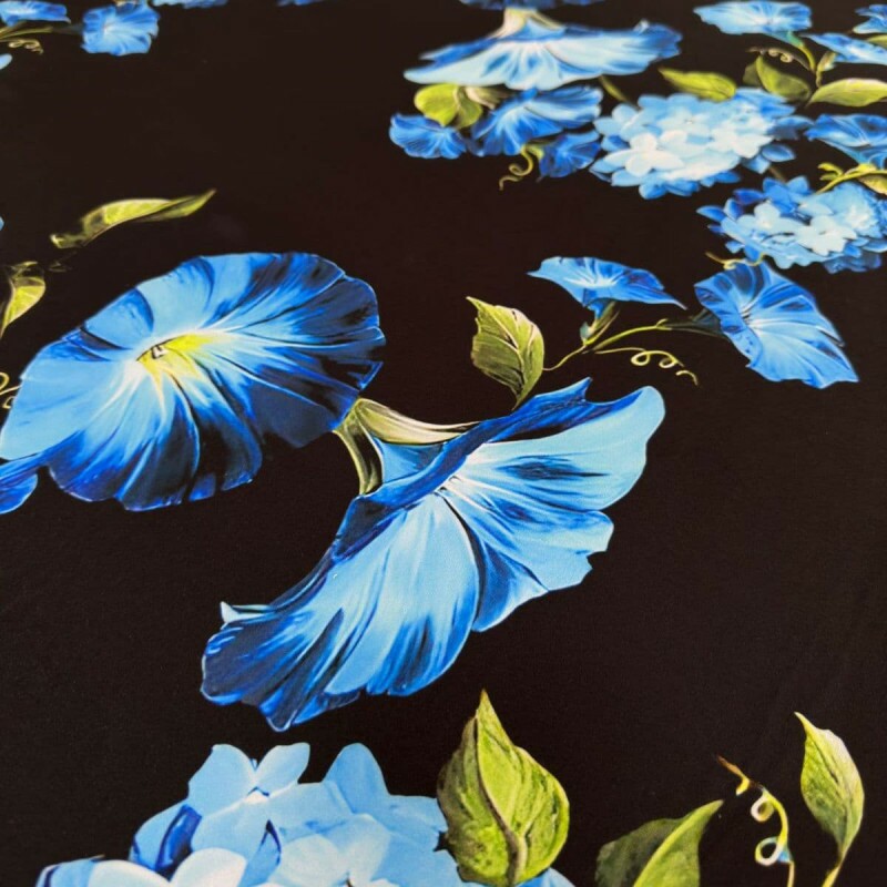 Neoprene Verão Preto Floral Azul